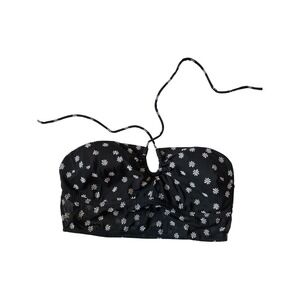 Gilly Hicks Black Daisy Floral Mesh Halter Bandeau Top Keyhole‎ Medium